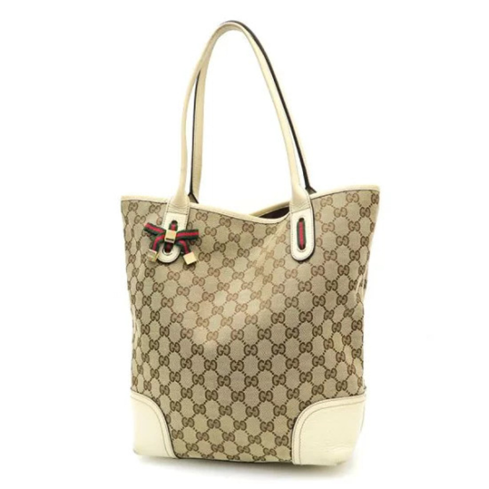 Gucci GG Canvas Princy Tote signature beige monogram canvas white leather